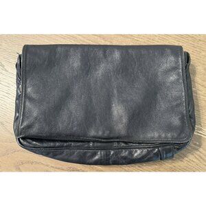 Enny Black Vintage Leather Made in Italy Attache Purse Bag Clutch